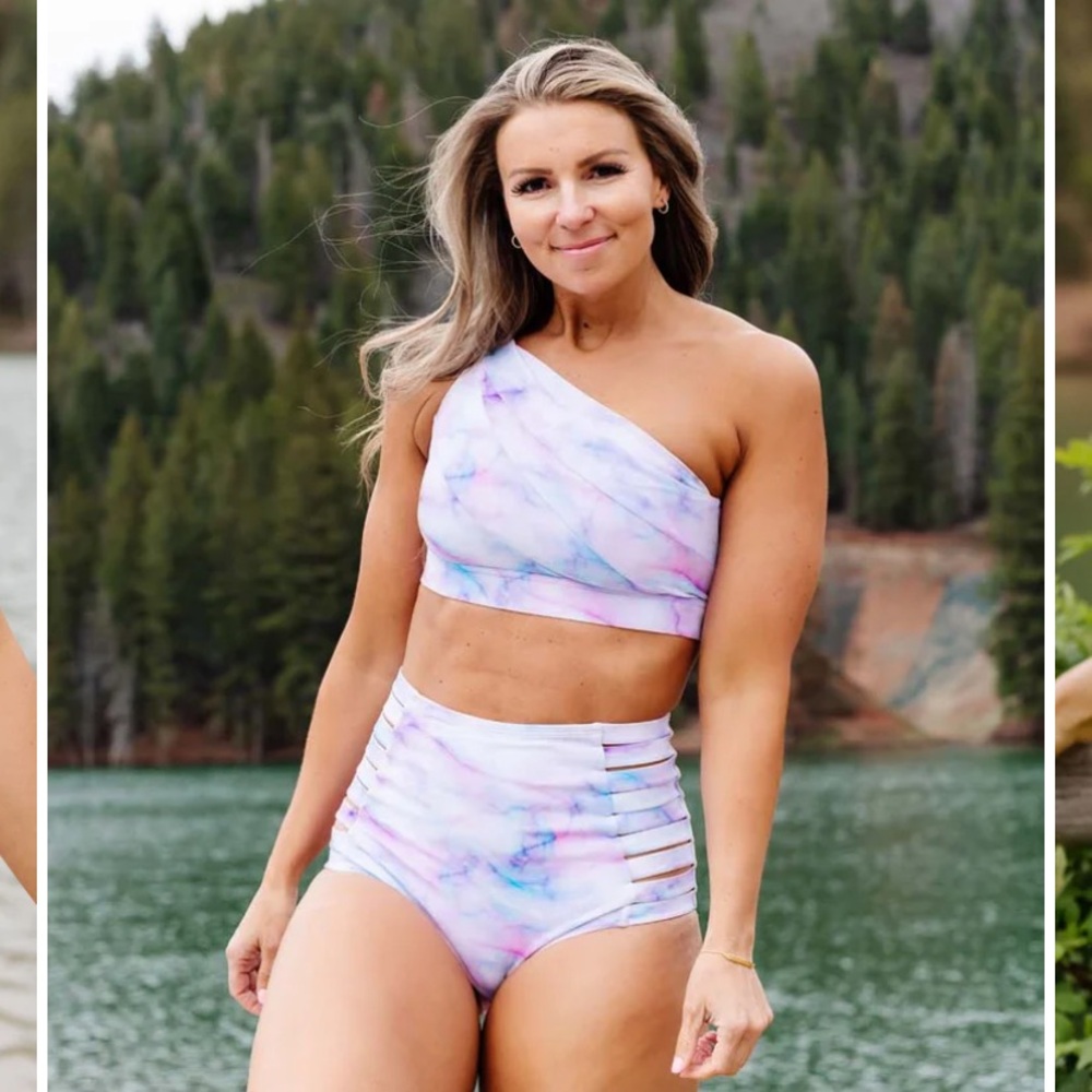KIAVA Pastel Marble One-Shoulder Bikini